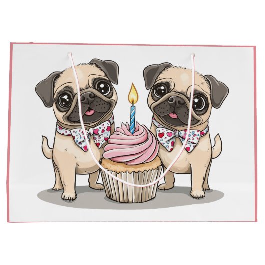 Mops Geburtstag Hunde Cupcake Große Geschenktüte (Rückseite)