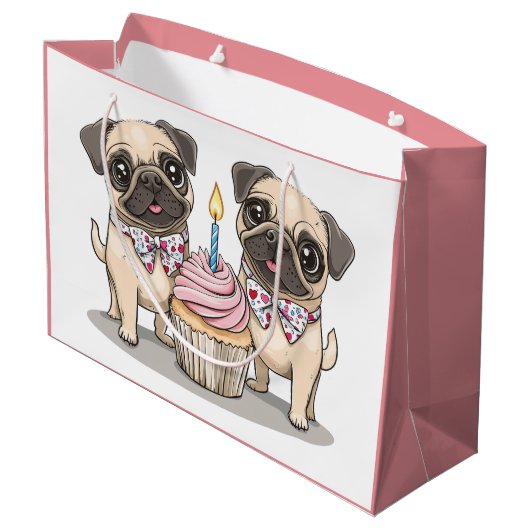 Mops Geburtstag Hunde Cupcake Große Geschenktüte (Rückseite Schrägansicht)