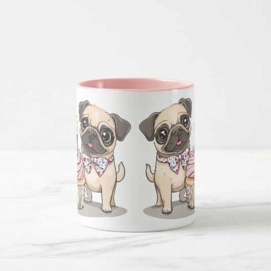 Mops Geburtstag Hunde Cupcake Tasse (Zentrum)