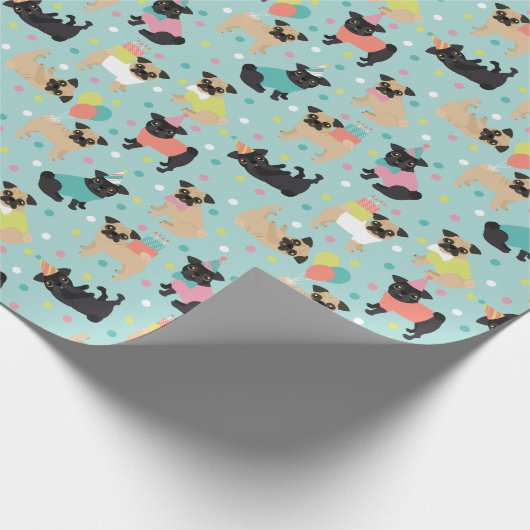 Mops Geburtstagsfeier Geschenkpapier (Ecke)