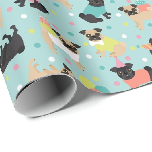 Mops Geburtstagsfeier Geschenkpapier (Rolleneckpunkt)
