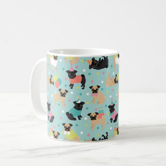 Mops Geburtstagsfeier Kaffeetasse (Vorderseite Links)