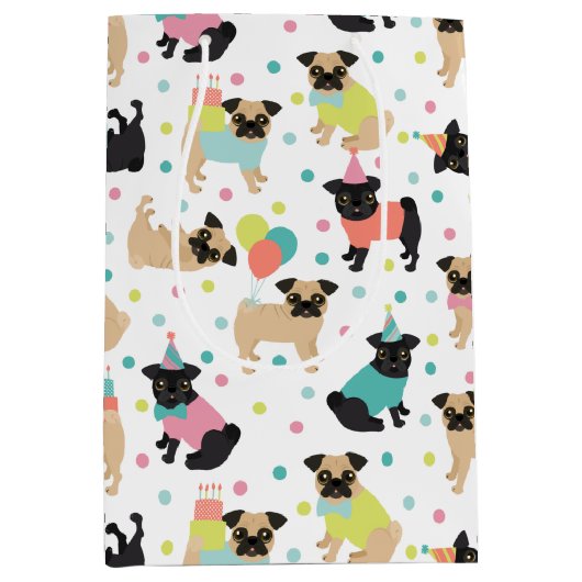 Mops Geburtstagsfeier Mittlere Geschenktüte (Vorderseite)