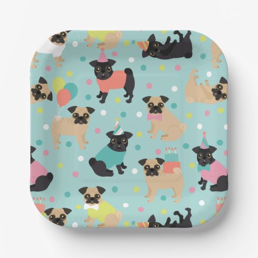 Mops Geburtstagsfeier Pappteller (Vorderseite)