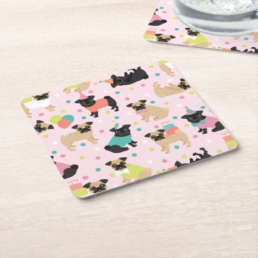 Mops Geburtstagsfeier Rechteckiger Pappuntersetzer (angewinkelt)