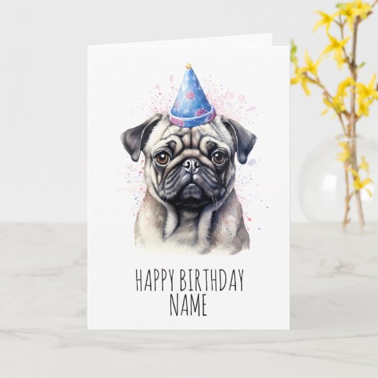 Mops Geburtstagskarte Karte (Gelbe Blume)
