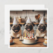 Mops Geburtstagskarte, Mops-Karte, Mops Einladung (Vorne/Hinten)