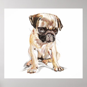 Mops Gedenkdruck, Aquarellmalerei Poster