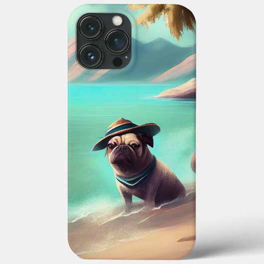 Mops genießt es am Strand Kunst zu malen Case-Mate iPhone Hülle (Rückseite)
