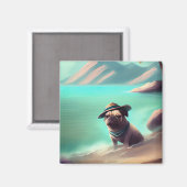 Mops genießt es, am Strand Kunst zu malen Magnet (Vorderseite/Rückseite)