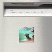 Mops genießt es, am Strand Kunst zu malen Magnet (In Situ (Geschirrspüler))