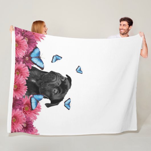 Mops Gerbera Butterfliegen| Niedlicher Schwarzer H Fleecedecke (Beispiel)