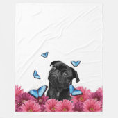 Mops Gerbera Butterfliegen| Niedlicher Schwarzer H Fleecedecke (Vorderseite)