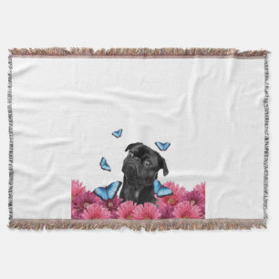 Mops Gerbera Butterflies Niedlicher Schwarzhund Decke
