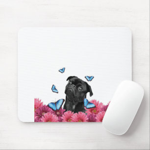 Mops Gerbera Butterflies Niedlicher Schwarzhund Mousepad