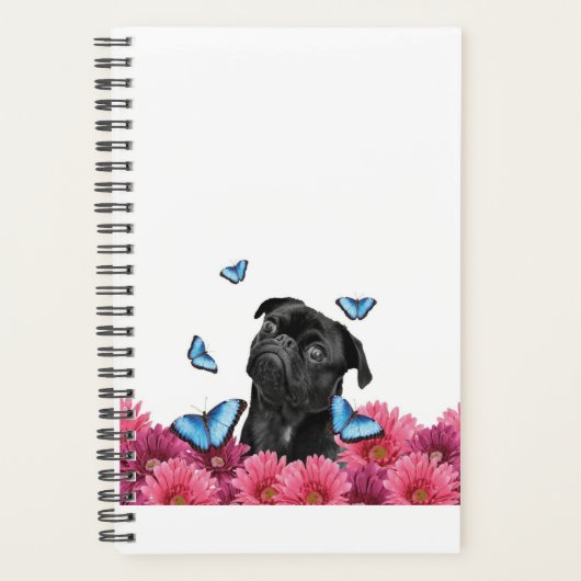 Mops Gerbera Butterflies | Niedlicher Schwarzhund Planer (Vorderseite)
