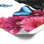 Mops Gerbera Butterflies | Niedlicher Schwarzhund Poster (Ecke)