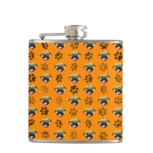 Mops-Geschenk Orange-Hip-Flasche Flachmann (Vorderseite)