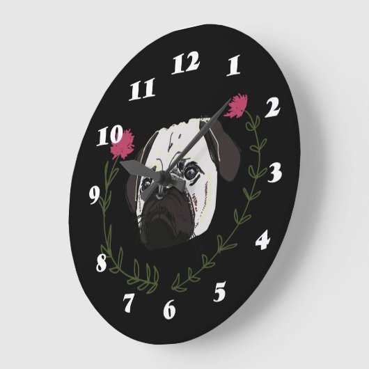 Mops Gesicht, Hundekunst Große Wanduhr (Winkel)