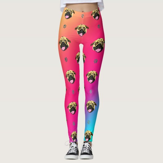 Mops-Gesicht Leggings Regenbogen (Vorderseite)