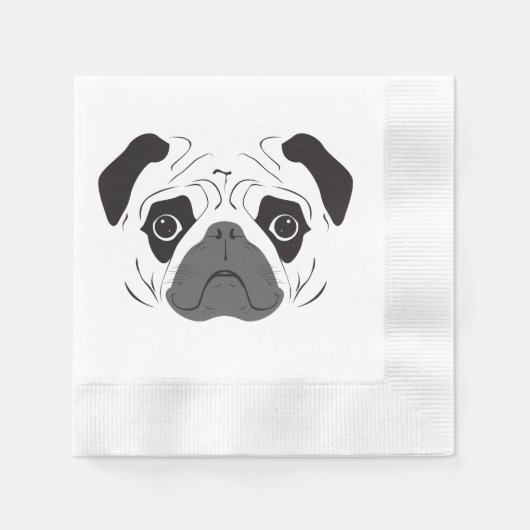 Mops-Gesicht-Silhouette Serviette (Vorderseite)