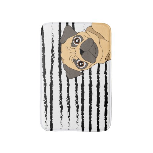 Mops gestreift Schwarz-weiß Badematte (Vorderseite Vertikal)