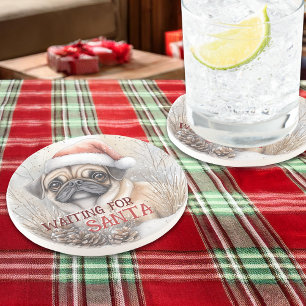 Mops Gewartet Weihnachtshund Wasserfarbe Getränkeuntersetzer