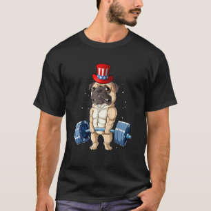 Mops Gewichtheben Muskel 4. Juli Onkel Sam Hut T-Shirt