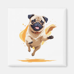 Mops glücklich Spielspass Springen in die Luft frö Magnet