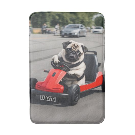 Mops-Go-Kart-Rennen Badematte (Vorderseite Vertikal)