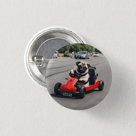 Mops-Go-Kart-Rennen Button (Vorne & Hinten)