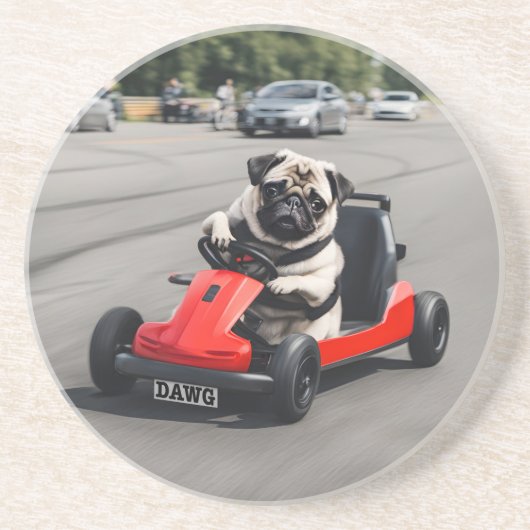 Mops-Go-Kart-Rennen Getränkeuntersetzer (Vorne)