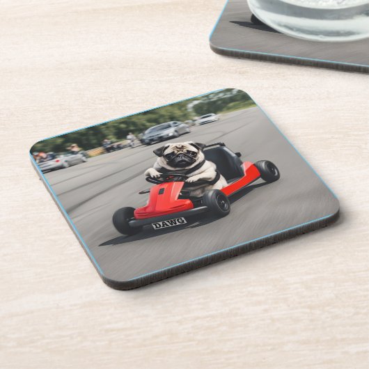 Mops-Go-Kart-Rennen Getränkeuntersetzer (Linke Seite)