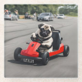 Mops-Go-Kart-Rennen Glasuntersetzer (Vorderseite)