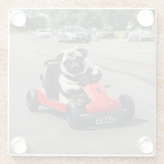 Mops-Go-Kart-Rennen Glasuntersetzer (Rückseite)