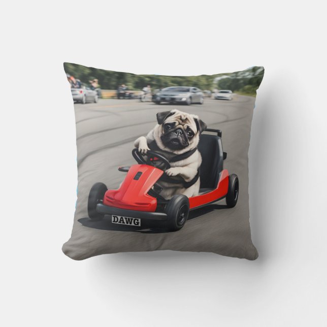 Mops-Go-Kart-Rennen Kissen (Vorderseite)