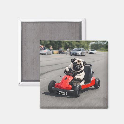 Mops-Go-Kart-Rennen Magnet (Vorderseite/Rückseite)