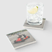 Mops-Go-Kart-Rennen Steinuntersetzer (Seitenansicht)