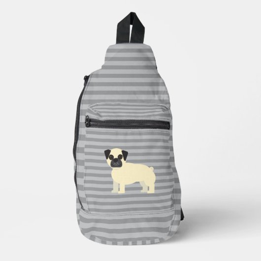 Mops Grau Lined Crossbody Bag (Vorderseite)