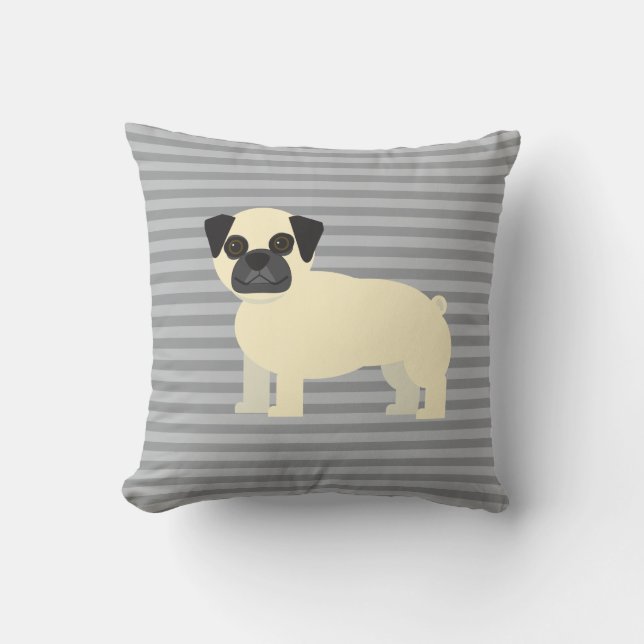 Mops Grau Liniiert Kissen (Vorderseite)