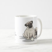Mops-Gruppen-Cartoon Kaffeetasse (VorderseiteRechts)