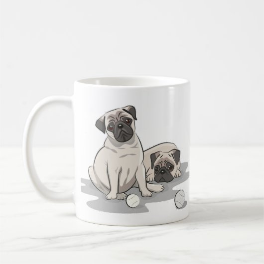 Mops-Gruppen-Cartoon Kaffeetasse (Links)