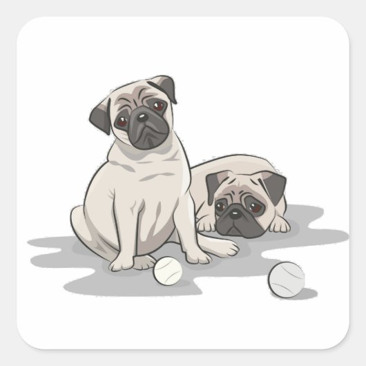 Mops-Gruppen-Cartoon Quadratischer Aufkleber (Vorderseite)