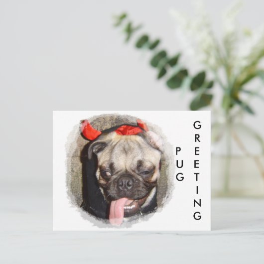 Mops Gruß Postkarte (Stehend Vorderseite)