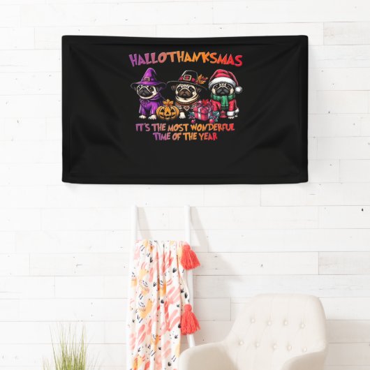 Mops Halloween Erntedank Weihnachts-Klassik T-Shi Banner (Insitu)