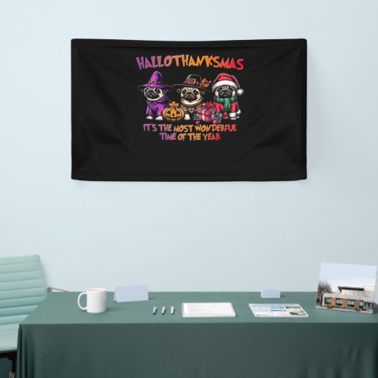Mops Halloween Erntedank Weihnachts-Klassik T-Shi Banner (Messeveranstaltung)