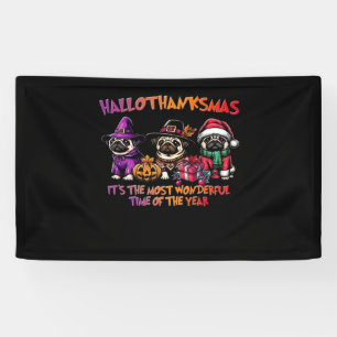 Mops Halloween Erntedank Weihnachts-Klassik T-Shi Banner