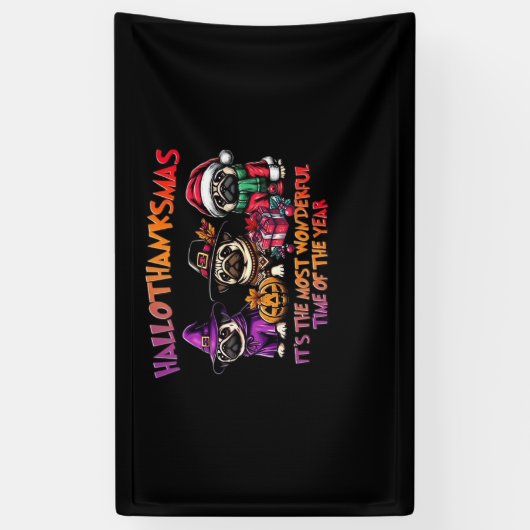Mops Halloween Erntedank Weihnachts-Klassik T-Shi Banner (Vertikal)