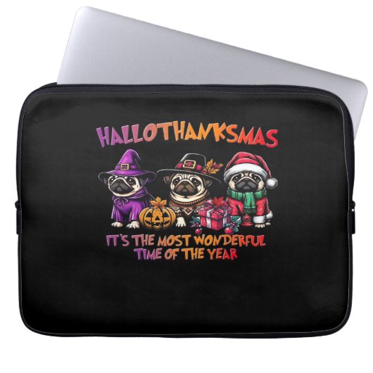 Mops Halloween Erntedank Weihnachts-Klassik T-Shi Laptopschutzhülle (Vorderseite)