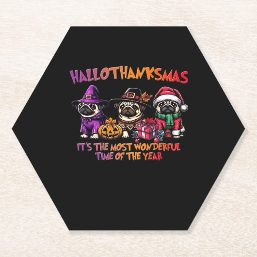 Mops Halloween Erntedank Weihnachts-Klassik T-Shi Untersetzer (Vorderseite)